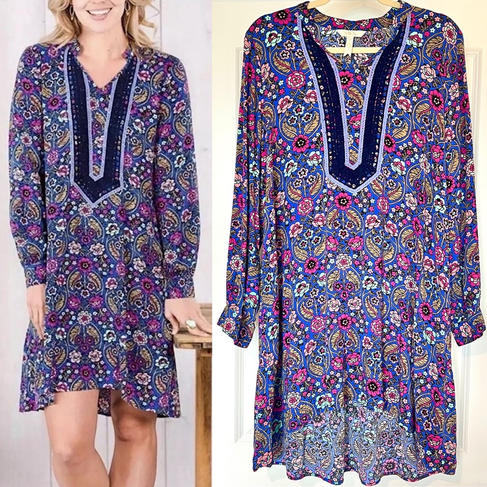Matilda Jane Thoughts & Dreams Dress Tunic Womens Large Blue Purple Boho Paisley